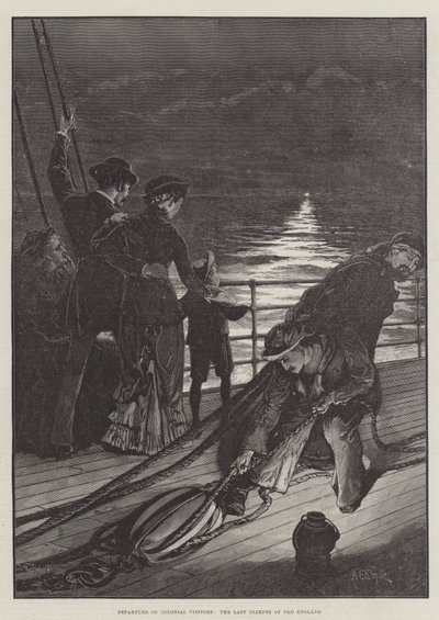 Vertrek van Koloniale Bezoekers, de Laatste Blik op Oud Engeland door Alfred Edward Emslie